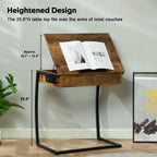 Hadulcet C Shaped End Table with Charging Station, Tiltable 0-52° | TV Tray Table Couch Tables That Slide Under, C Table End Table with Storage, Small Table Couch Desk for Small Spaces, Brown