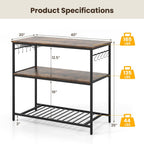 Giantex Kitchen Baker Rack with 3 Tier Storage Shelves, 10 Hooks, Glass Holder, 40" Stationary Island with Spacious Worktop, Industrial Kitchen Shelf, Metal Frame, Easy Assembly (Rustic Brown & Black)