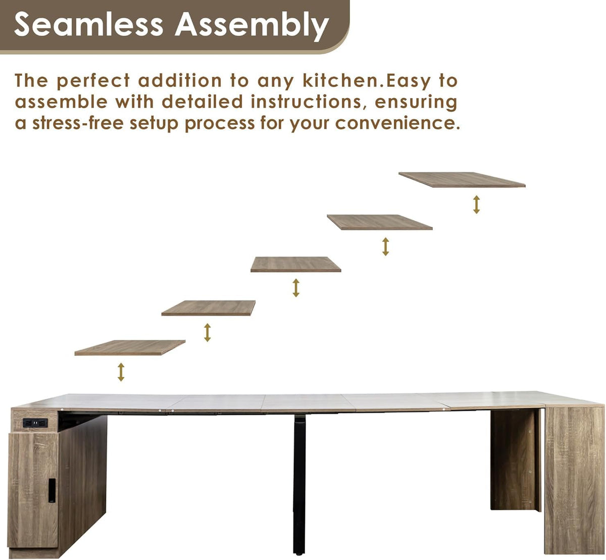 Extendable Dining Table with Storage, Transformer Extra Console Table for 1-12 People, Folding Space Saving Dining Room Table with Built-in Outlet for Homes, Apartments, Oak