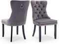 Velvet Dining Chairs Set of 2,Upholstered Dining Room Chairs with Ring Pull Trim&Solid Wood Legs,Farmhouse Tufted Kitchen Chairs with Nailhead,Grey