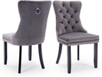Velvet Dining Chairs Set of 2,Upholstered Dining Room Chairs with Ring Pull Trim&Solid Wood Legs,Farmhouse Tufted Kitchen Chairs with Nailhead,Grey