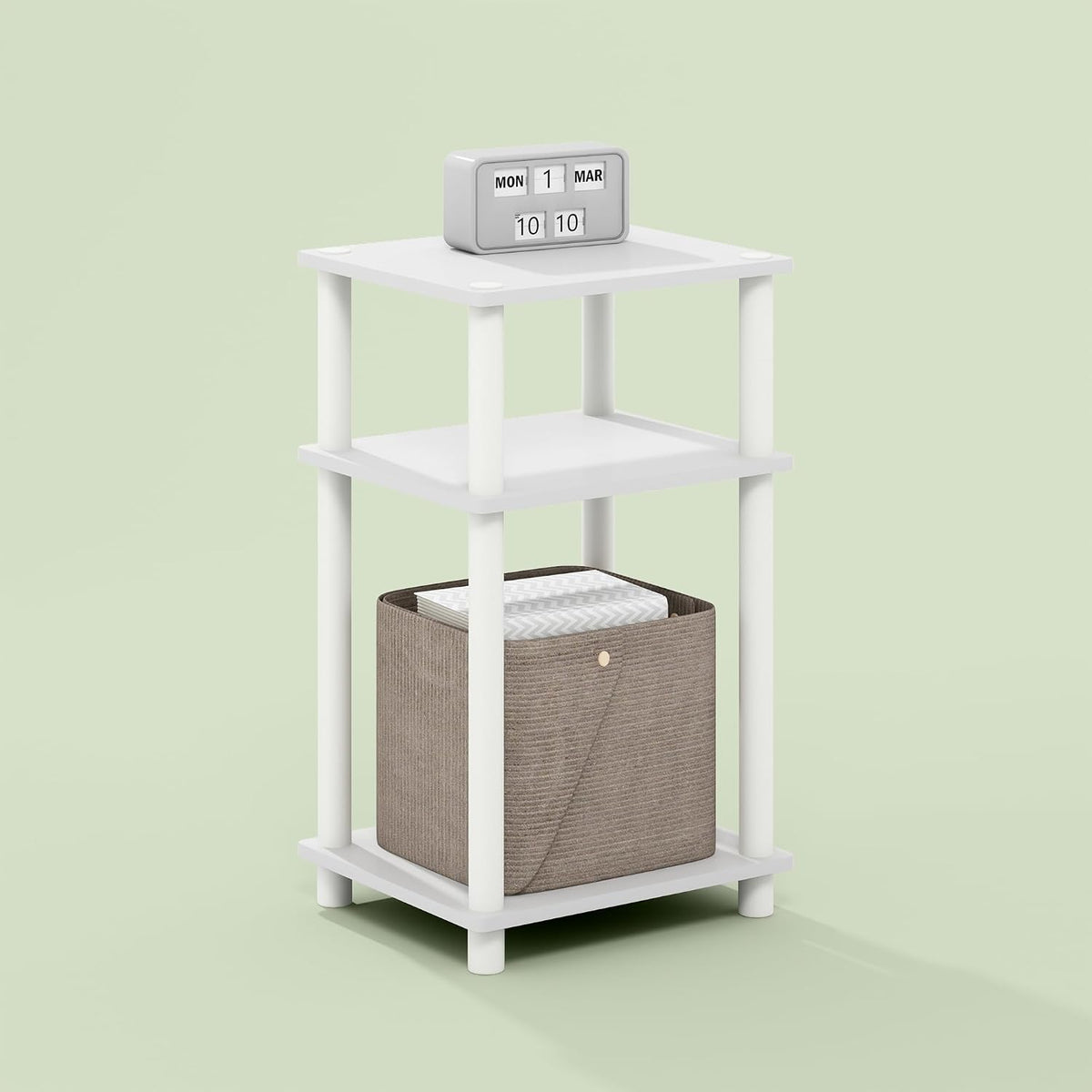 Arau End Table, Side Table, Nightstand, with 2 Tier Open Shelves for Living Room, Bedroom, 1-Pack, White/White