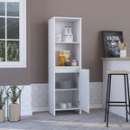 59" Tall Kitchen Pantry with Open Shelving & Cabinet - White