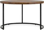 32" Natural Grain Side Coffee Table, Small Nesting Tables with Sturdy Iron Base, Nesting Table Set with Transitional Styling for Versatile Home Usage Areas, Brown+Black