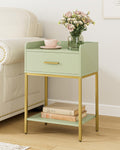 Nightstand,Modern Bedside Table Night Stand with Storage Drawer and Open Shelf,Small End Side Table for Bedroom,Living Room,Green