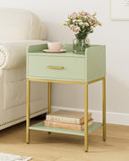 Nightstand,Modern Bedside Table Night Stand with Storage Drawer and Open Shelf,Small End Side Table for Bedroom,Living Room,Green