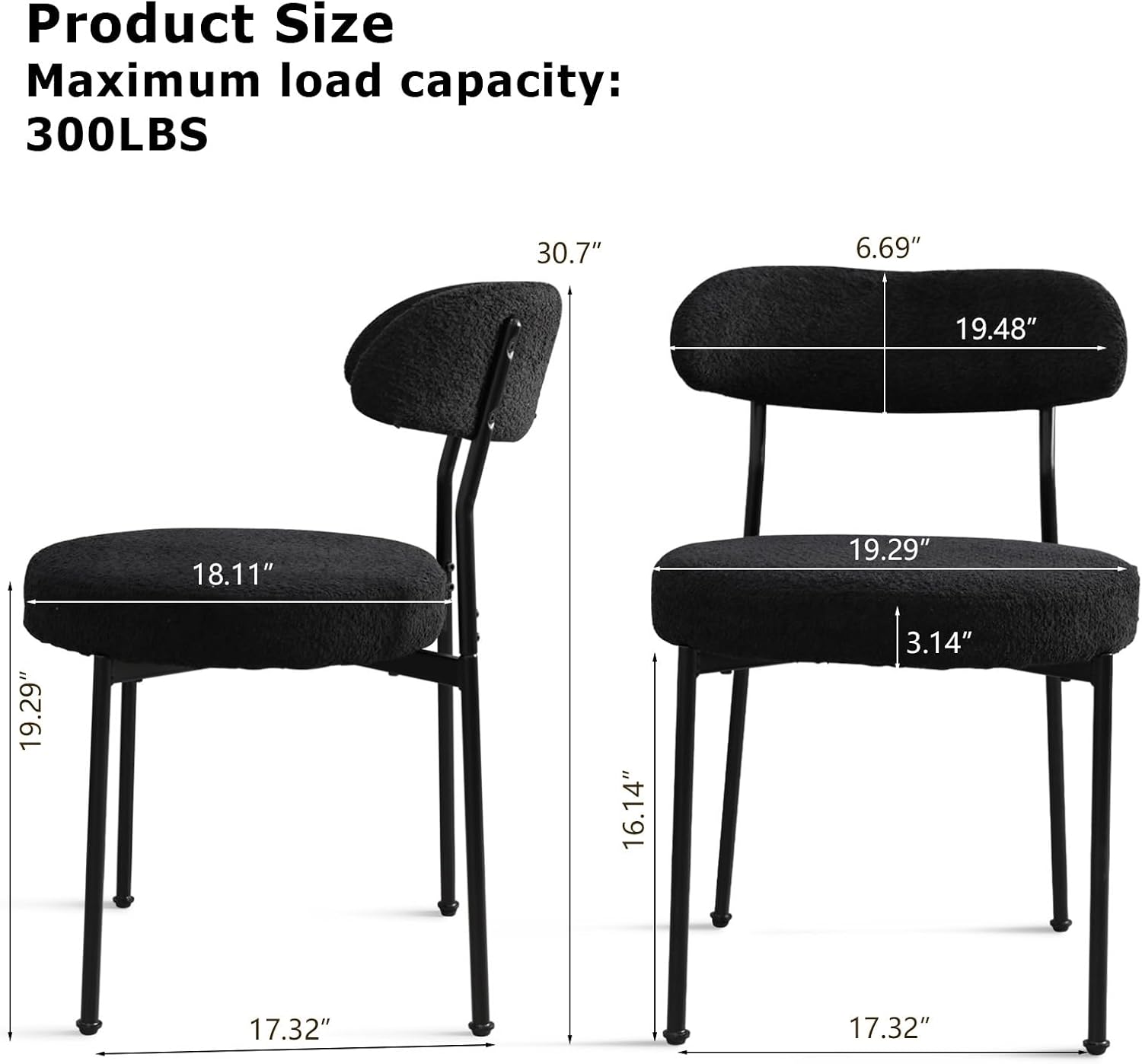 Dining Table and Dining Chair Set 23.6" Black Round Table&2 Boucle Upholstered Chairs for Kitchen Dining Room Small Space 3 Piece Dining Table and Chair Set (Black)