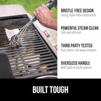 GORILLA GRIP Heavy Duty No Bristle Triple Helix Grill Brush with Scraper for Outdoor Grills, Safe Steam Cleaning, Oversized Comfortable Handle Grip with Bottle Opener, BBQ Tools, 17.5 Inch, Green