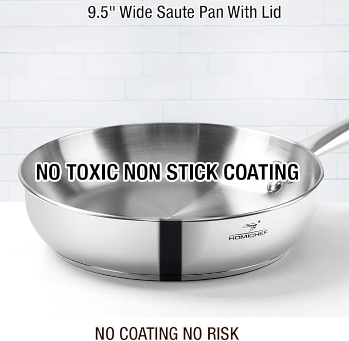 HOMICHEF 14-Piece Nickel Free Stainless Steel Cookware Set - Nickel Free Pots and Pans Set - Non-Toxic, Healthy Induction Cookware