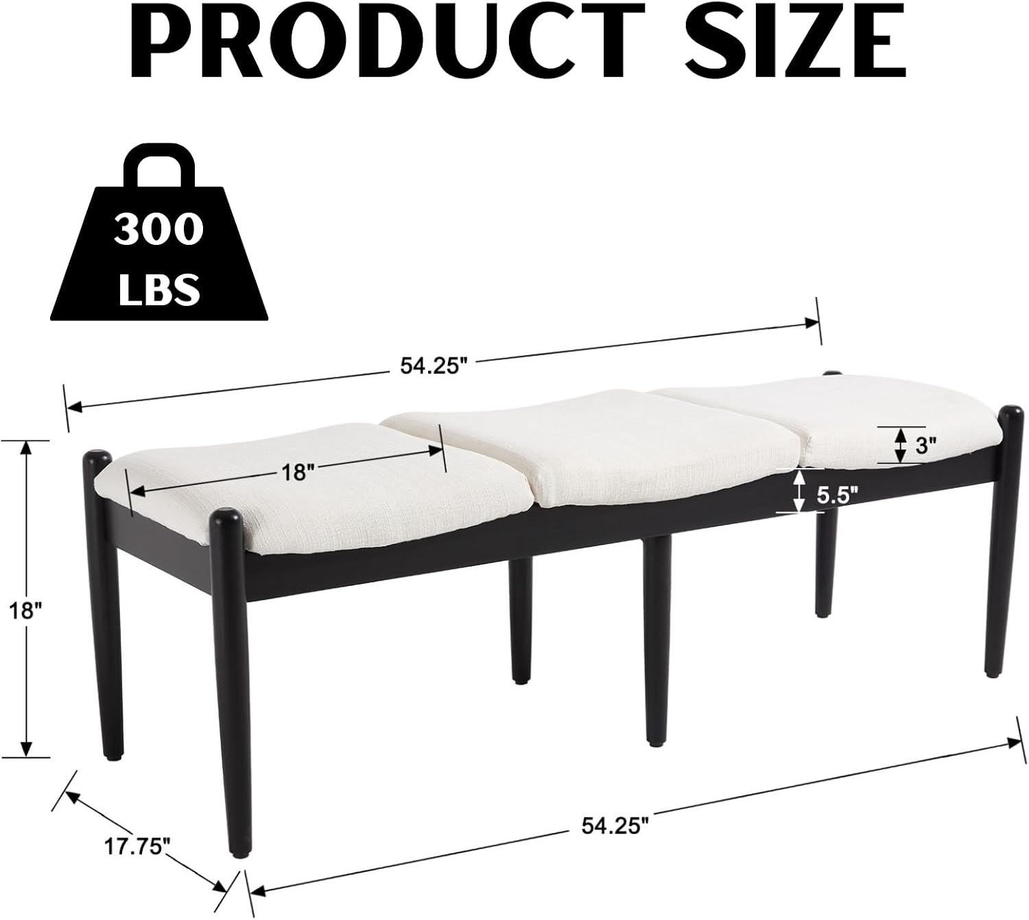 RIVOVA 54.25" Modern Ottoman Bench Upholstered Linen Bedroom End of Bed Bench Boho Bench Long Seating Bench Entryway Stool with Wood Legs for Living Room/Foyer, White