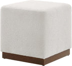 Brown 17" Square Boucle Upholstered Ottoman, Indoor-Outdoor Seating, Plush Fabric, Durable Construction, Versatile Home Decor Accent
