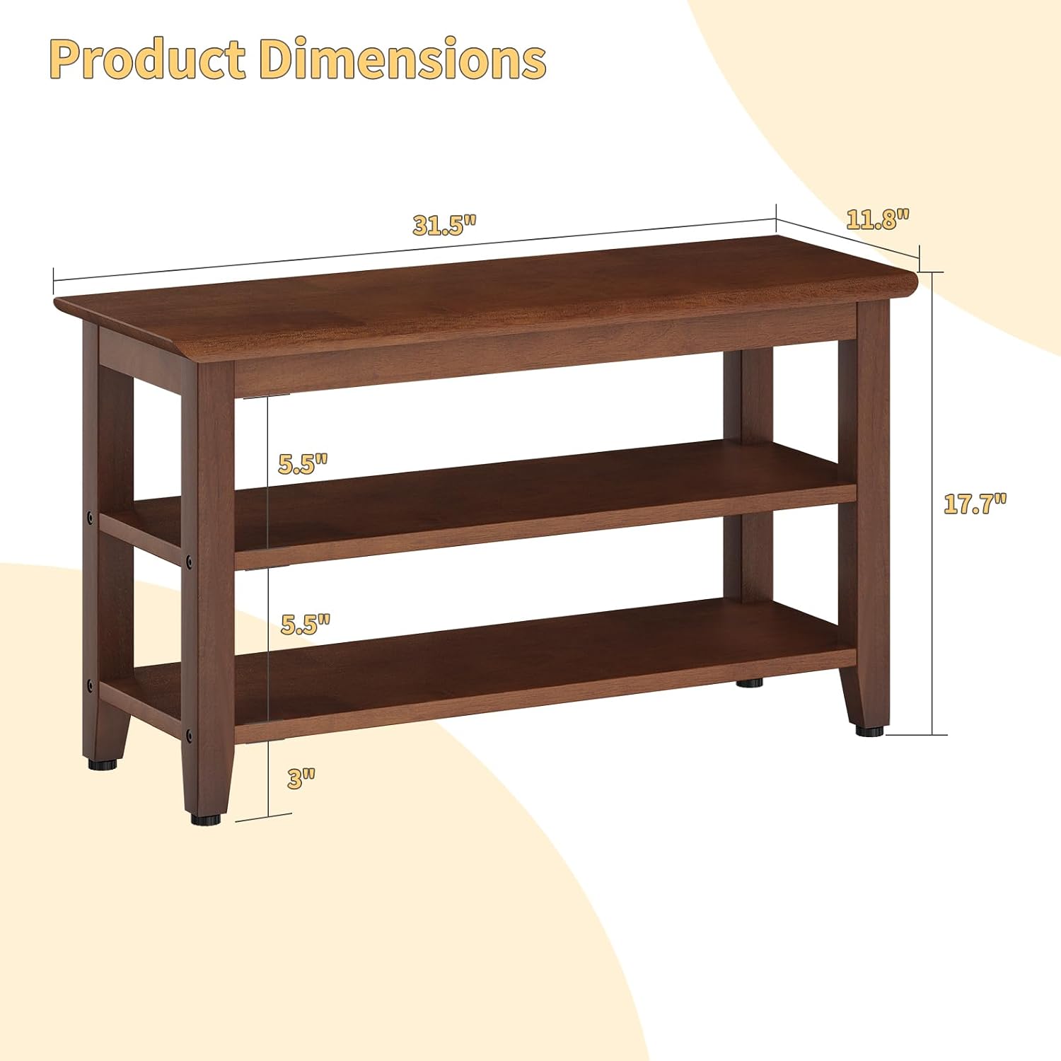 Wood Shoe Bench for Entryway,Bench with Shoe Rack,Storage Shoe Organizer for Hallway,Living Room,Bedroom (Brown, 31.5''W×11.81‘’D×17.71‘’H)
