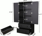DIYART 64.2" Tall Black Kitchen Pantry, Storage Cabinet with Doors and Drawers, Freestanding Wooden Organizer for Kitchen, Dining Room