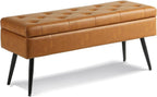 Storage Ottoman Long Upholstered Entryway Bench, 40" Cognac Brown | Large Flip-Top Entry Shoe Bench Dining Seat for Living Room Bedroom End of Bed Couch, Support 660lbs, Faux Leather
