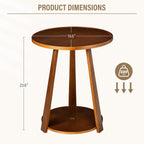 Round Living Room End Table - Walnut Solid Wood Round Side Table with Lower Shelf for Living Room Couch, Bedroom Nightstand