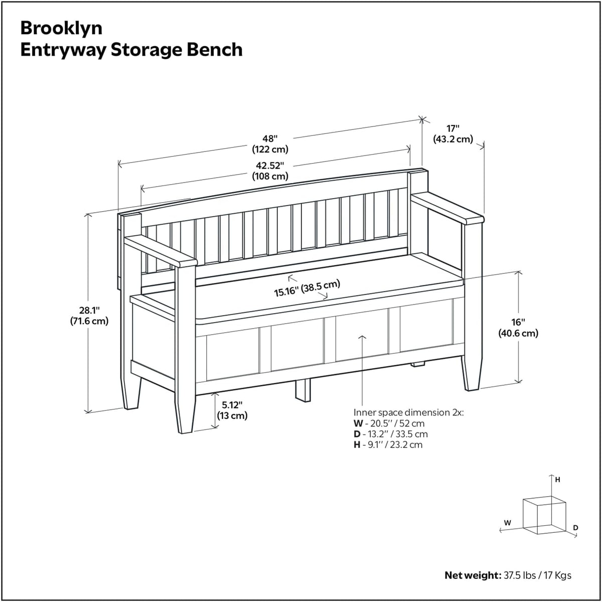 SIMPLIHOME Brooklyn Entryway Storage Bench - 48 inch Wide Solid Wood Storage Seat in Deep Black, Contemporary Bench for Entryway or Living Room with Lift-Up Lid and Slatted Backrest