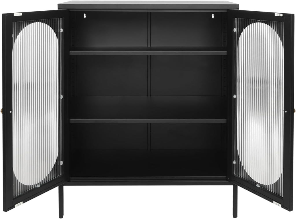 Xuthusman 3 Tier Floor Storage Cabinet, Freestanding Storage Unit with Adjustable Shelves, Magnetic Doors Kitchen Accent Cabinet Kitchen Organizers and Storage for Bathroom（Black）