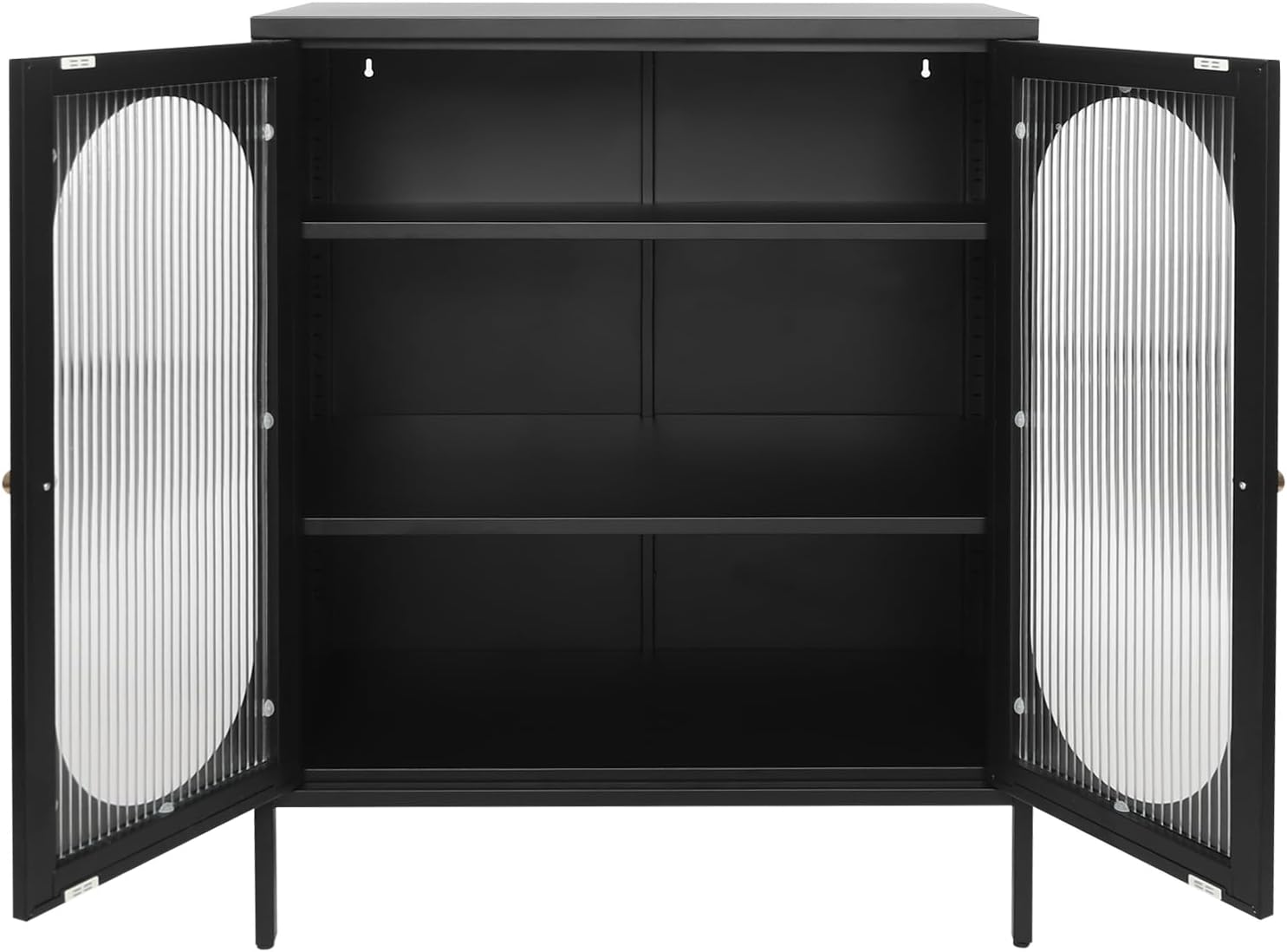 Xuthusman 3 Tier Floor Storage Cabinet, Freestanding Storage Unit with Adjustable Shelves, Magnetic Doors Kitchen Accent Cabinet Kitchen Organizers and Storage for Bathroom（Black）