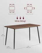 VASAGLE 55.1" Dining Table for 4-6 People, Modern Kitchen Table, Heat-Resistant Tabletop, Quick Assembly, for Dining Room, Natural Walnut and Ink Black, Island Collection UKDT100K02V2