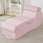 ijuicy 25 Inch Home Stretch Yoga Chair, Velvet Fitness Yoga Chaise Lounge Chair Indoor, Yoga Training Reliner with Adjustable Footrest & Headrest, Pink