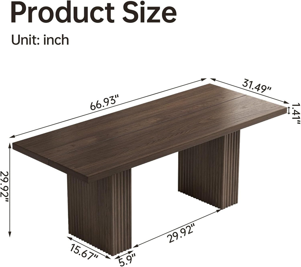 Farmhouse Dining Table for 4-6, 66.9" Modern Wood Kitchen Table with Double Pedestal Base, Rectangular Dining Table for Apartment & Living Room, Scratch-Resistant, Oak