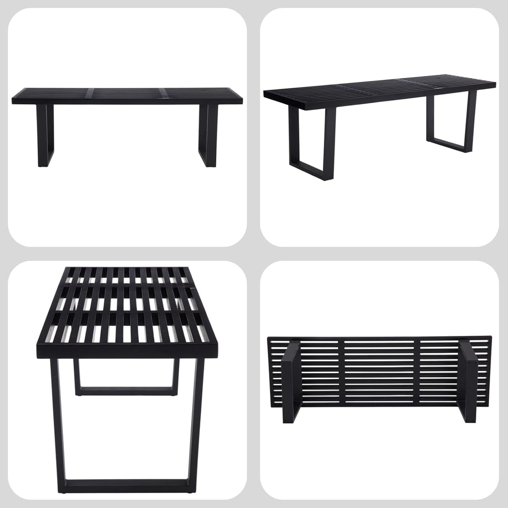 Wooden Dining Bench 55”Industrial Entryway Bench, Modern End of Bed Bench for Bedroom/Hallway, Black Solid Wood Bench with W/Metal Legs for Dining Room/Living Room, Kitchen