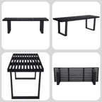 Wooden Dining Bench 55”Industrial Entryway Bench, Modern End of Bed Bench for Bedroom/Hallway, Black Solid Wood Bench with W/Metal Legs for Dining Room/Living Room, Kitchen