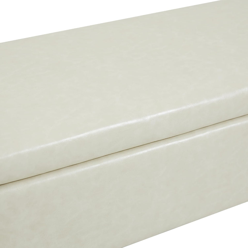 Faux Leather Storage Bench for Bedroom, Extra Long Bench for King Size Bed, Modern Upholstered End of Bed Ottoman Bench with Arms for Entryway Living Room (Faux Leather-Beige)