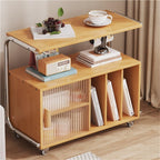 Modern Rolling Side Table End Table with Storage 360° Rollers Movable Night Stand Utility Cart Corner Table for Living Room (Natural)