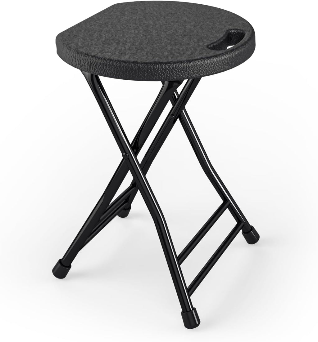 Folding Stool, 18 Inch Foldable Stool with Handle & Steel Frame, Folding Bar Stools, 500lbs Sturdy Foldable Lightweight Metal Chair for Camping, Indoor and Outdoor, Black