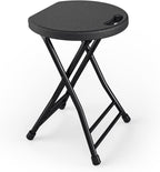Folding Stool, 18 Inch Foldable Stool with Handle & Steel Frame, Folding Bar Stools, 500lbs Sturdy Foldable Lightweight Metal Chair for Camping, Indoor and Outdoor, Black