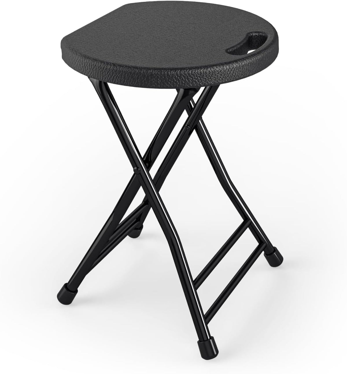 Folding Stool, 18 Inch Foldable Stool with Handle & Steel Frame, Folding Bar Stools, 500lbs Sturdy Foldable Lightweight Metal Chair for Camping, Indoor and Outdoor, Black