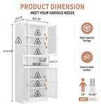Kitchen Pantry Cabinet,72" White Pantry Storage Cabinet with Adjustable Shelves and Glass Doors,Freestanding Cupboard,Metal Pantry Cabinets with Handle for Living Room Kitchen Assembly Required