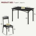 Kitchen Table and Chairs for 4, Rectangular Dining Set with Upholstered Chairs, Perfect for Small Spaces, Rustic Black
