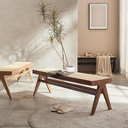 Entryway Stool Rattan Wooden Shoe Bench Bedroom Bedside Bench Wabi-sabi Style Retro Long Bench Shoe Changing Stool
