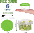 8 oz Plastic Containers with Lids, 6 Pack Stackable Small Freezer Container, Reusable Clear Food Storage Meal Prep Containers for Snack Fruit, Microwave & Dishwasher Safe, with Pen & Brush