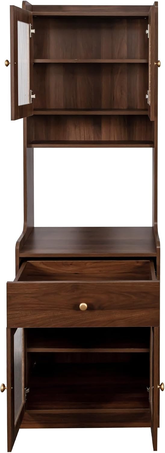 LUMISOL Modern Kitchen Pantry Cabinet with 2 Cabinets & Shelves for Dining Room, 70.87" Tall Cupboard Cabinet with Doors and Drawer, Kitchen Hutch with Microwave Stand for Living Room, Walnut