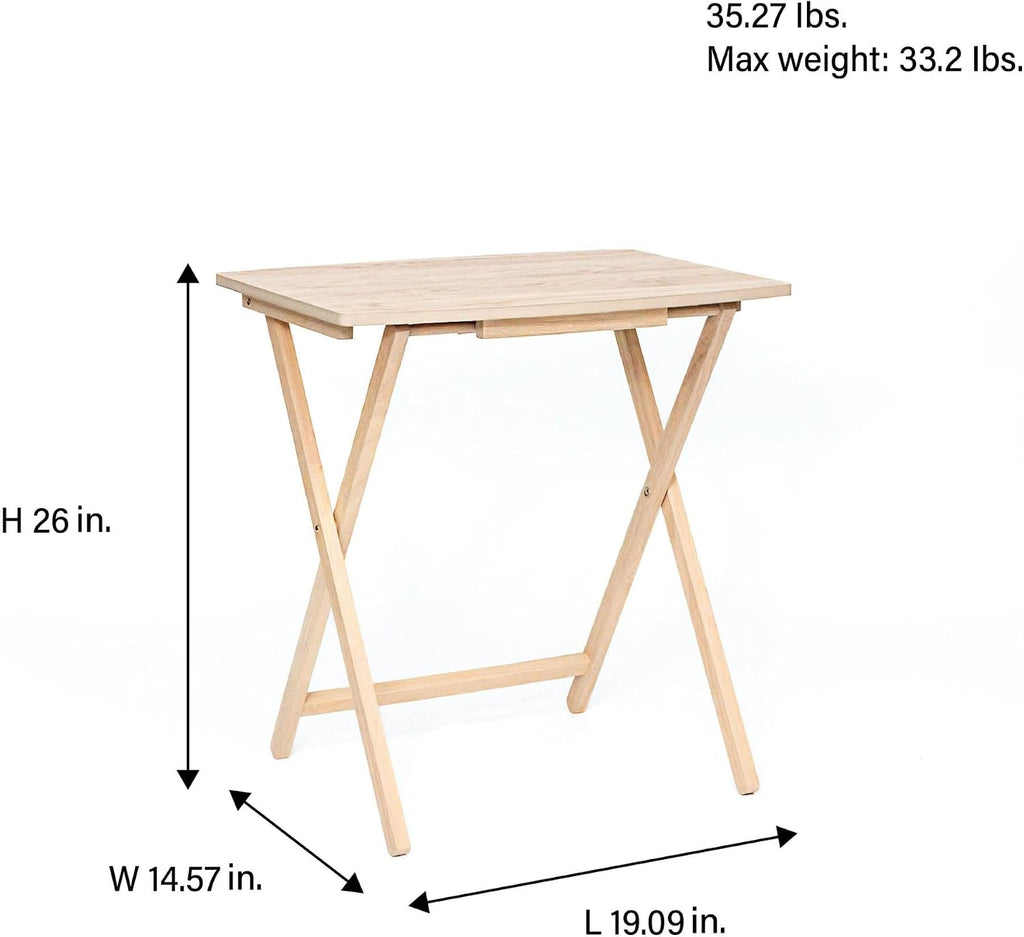PJ Wood XL Oversize Tray Table, Natural Wood, 5-Pack | 33.2 lb Capacity, Rectangular Shape, Foldable Design, Space-Saving Storage