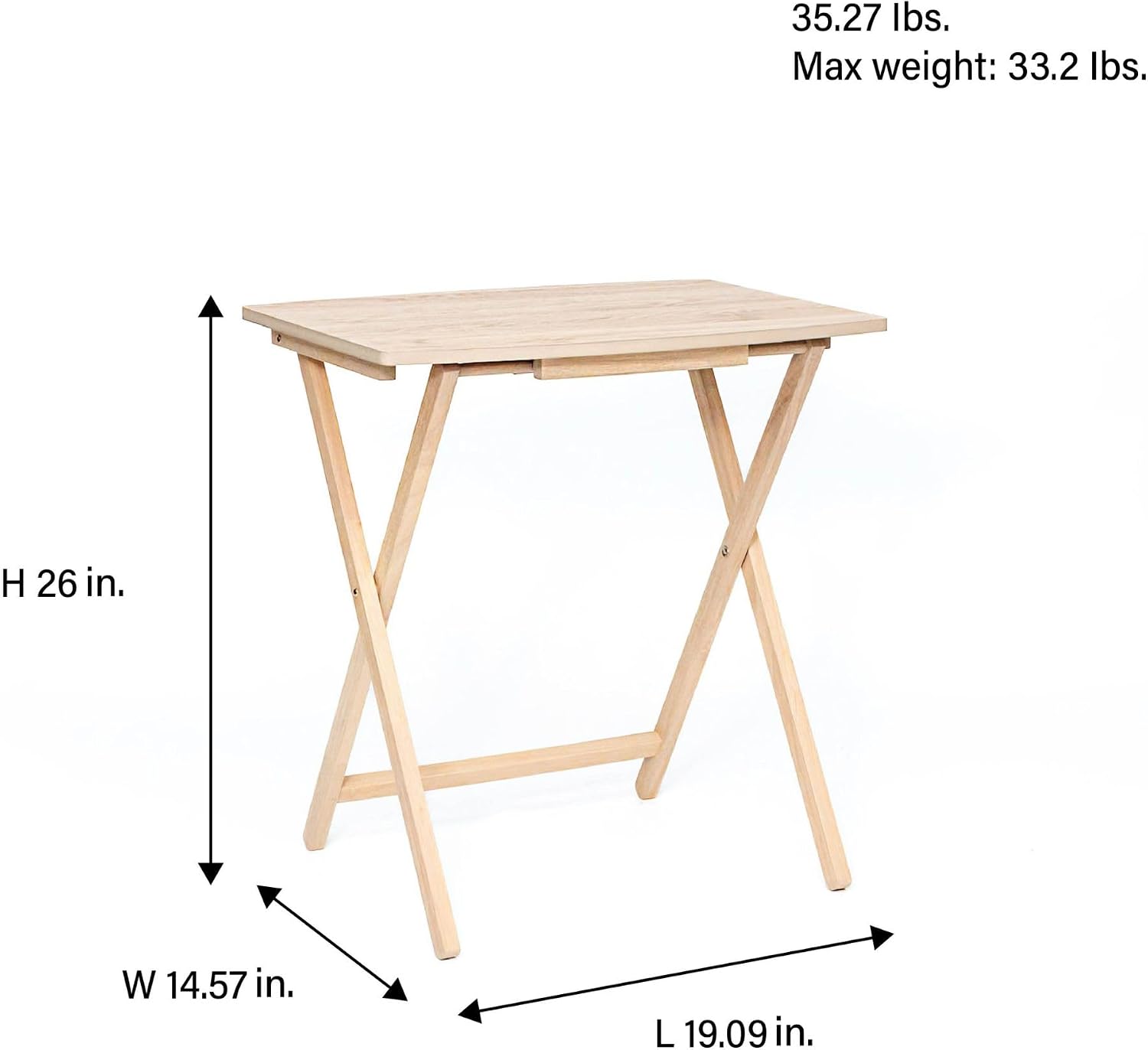 PJ Wood XL Oversize Tray Table, Natural Wood, 5-Pack | 33.2 lb Capacity, Rectangular Shape, Foldable Design, Space-Saving Storage