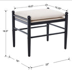 Ottoman Footrest, 19 Inch Upholstered Vanity Bench Seat, Backless Makeup Stool with Solid Wood Legs for Dining Room/Bedroom/Living Room/Entryway,Black Frame/White Linen