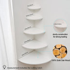 Corner Shelf, White Solid Oak Wood Floating Corner Shelves Wall Mount Round End Floating Speaker Rack Display Shelf for Small Plant Photo Frame (White, 7in)