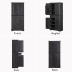 Tall Arched Pantry Cabinet with Pull-Out Cabinet Organizers, Brown | 71"H Farmhouse Storage Cabinet with 6 Door Shelves, 2 Drawers, Anti-Tipping, Embossed Texture for Dining Room