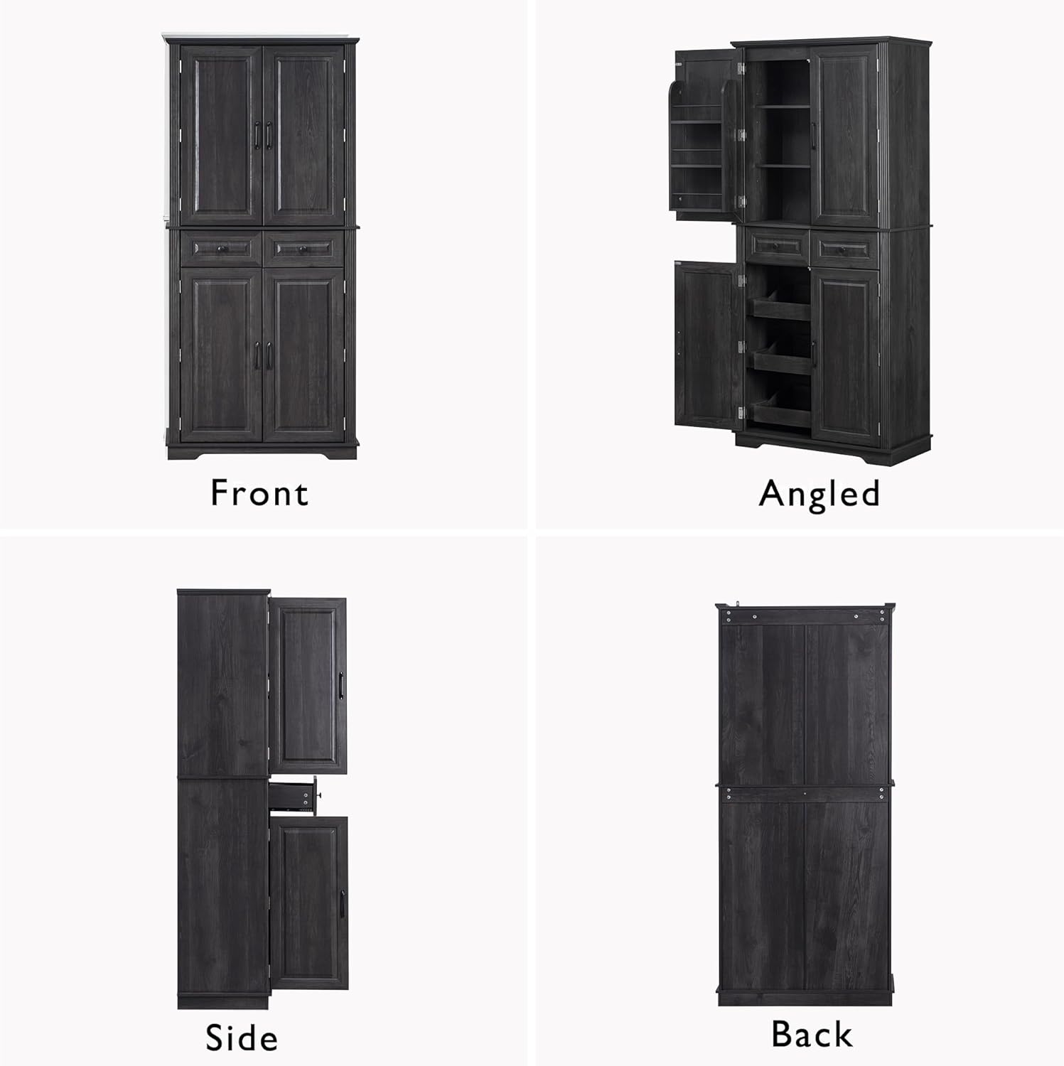 Tall Arched Pantry Cabinet with Pull-Out Cabinet Organizers, Brown | 71"H Farmhouse Storage Cabinet with 6 Door Shelves, 2 Drawers, Anti-Tipping, Embossed Texture for Dining Room