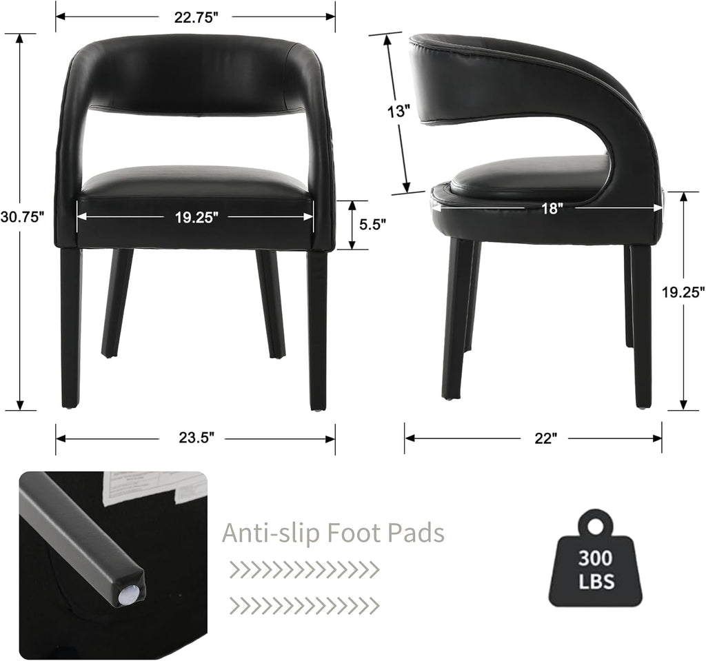 Shunzhi Black PU Leather Dining Chairs Set of 4, Modern Upholstered Dining Room Chairs, Barrel Kitchen Chairs with Arms/Open Back, Comfy Accent Side Chairs for Bedroom/Living Room