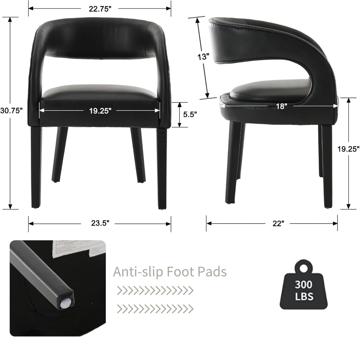 Shunzhi Black PU Leather Dining Chairs Set of 4, Modern Upholstered Dining Room Chairs, Barrel Kitchen Chairs with Arms/Open Back, Comfy Accent Side Chairs for Bedroom/Living Room