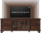 SAVOR LIFE Farmhouse TV Stand and Coffee Table Set 4 Piece, Walnut | Living Room Table Set with Drawer & Open Shelving & Thick Tabletop & Square Wooden Legs