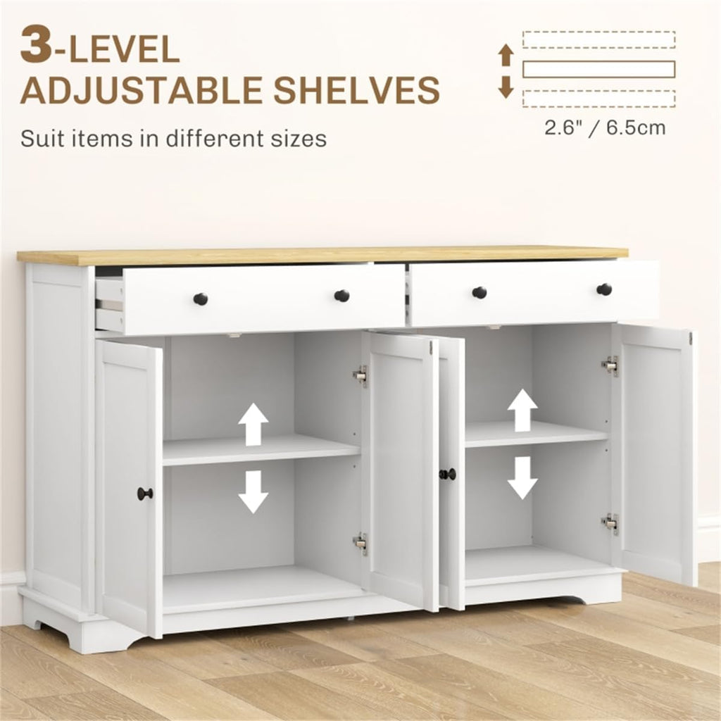 lapday Kitchen Cabinet with 2 Spacious Drawers,2 Doors,3-Level Adjustable Shelf(55.1" W x 15.7" D x 33.5" H). (White)