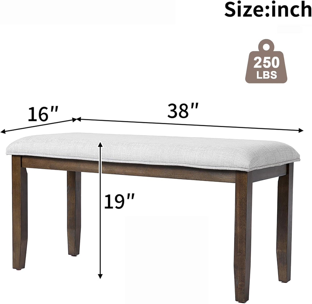38-inch Small Upholstered Dining Bench, Vintage Wooden Bench Indoor, Entry Way Bench with Cushion, Farmhouse Rectangular Ottoman for Kitchen Bedroom End of Bed and Hallway (Beige+Brown)