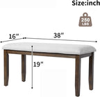 38-inch Small Upholstered Dining Bench, Vintage Wooden Bench Indoor, Entry Way Bench with Cushion, Farmhouse Rectangular Ottoman for Kitchen Bedroom End of Bed and Hallway (Beige+Brown)