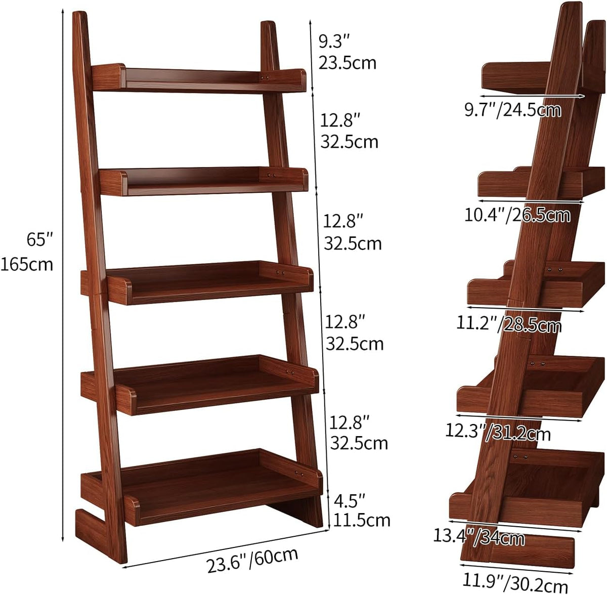 5 Tier Ladder Shelf, Ladder Bookshelf with Wood Frame